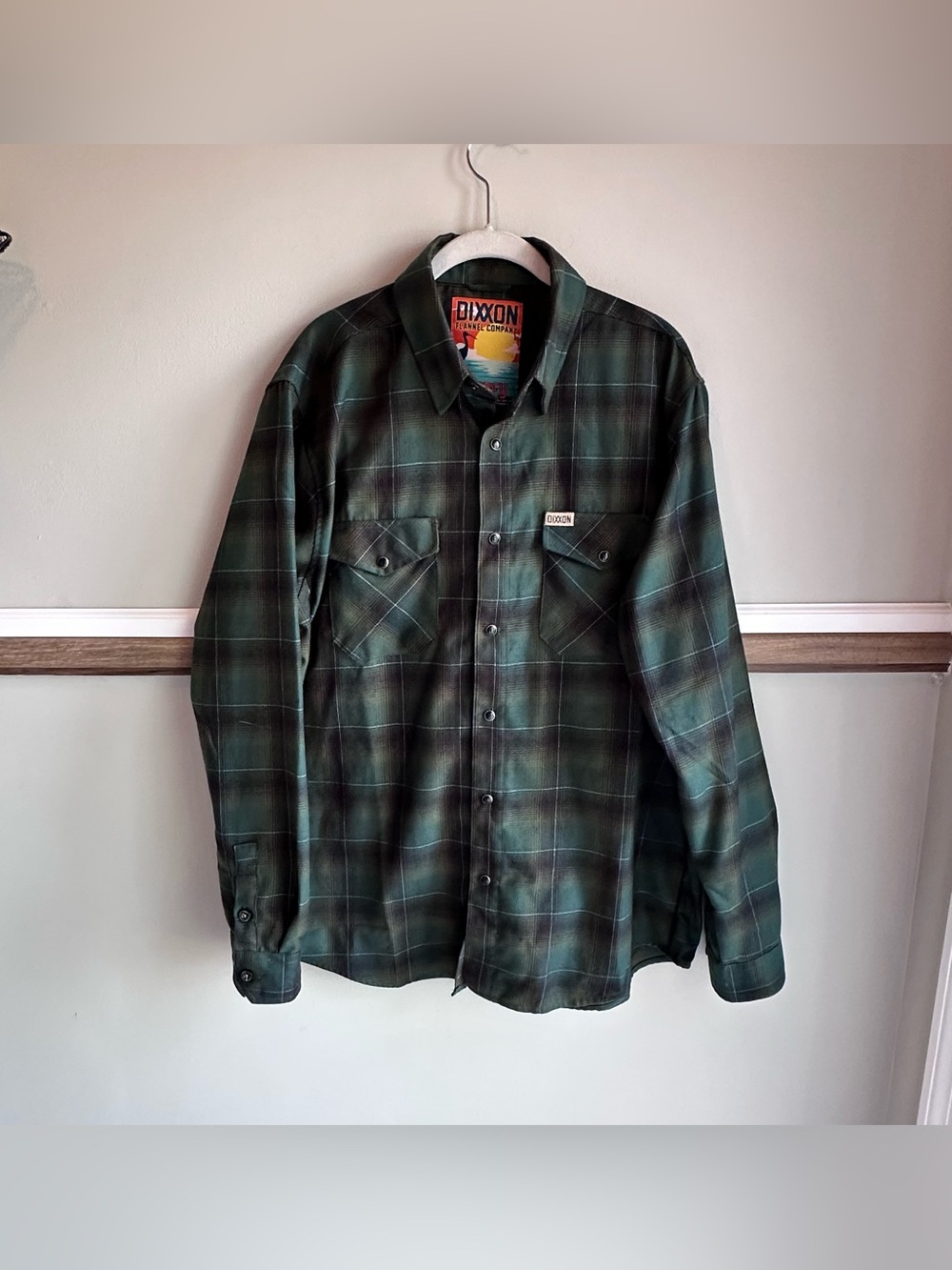 DIXXON Men's Torrey Flannel Pearl Snap Long Sleeve Green Plaid
